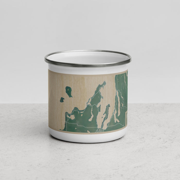 Front View Custom Leelanau County Michigan Map Enamel Mug in Afternoon