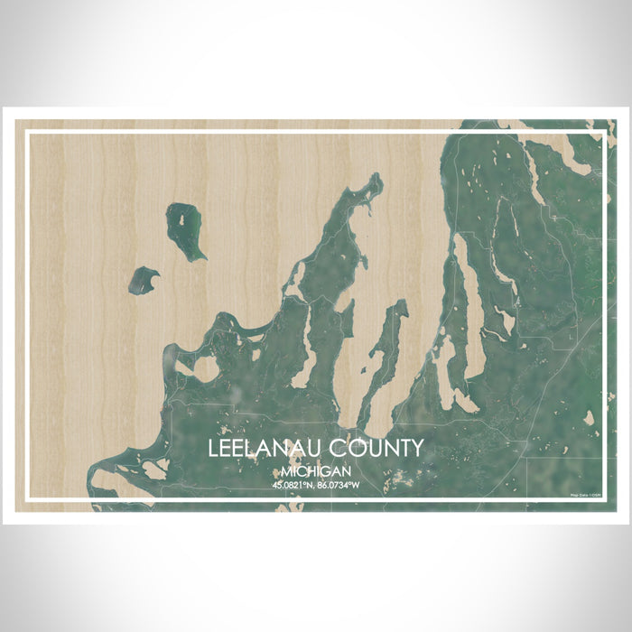Leelanau County Michigan Map Print Landscape Orientation in Afternoon Style With Shaded Background