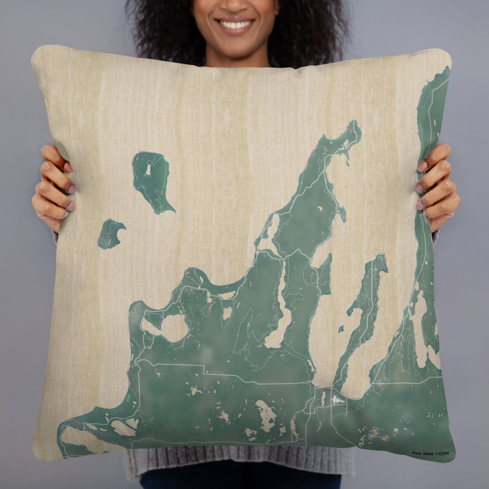 Person holding 22x22 Custom Leelanau County Michigan Map Throw Pillow in Afternoon