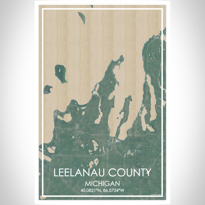 Leelanau County Michigan Map Print Portrait Orientation in Afternoon Style With Shaded Background