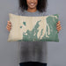 Person holding 20x12 Custom Leelanau County Michigan Map Throw Pillow in Afternoon