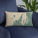 Custom Leelanau County Michigan Map Throw Pillow in Afternoon on Blue Colored Chair