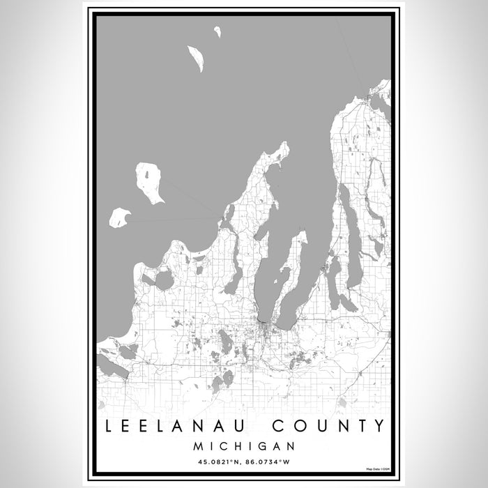 Leelanau County Michigan Map Print Portrait Orientation in Classic Style With Shaded Background
