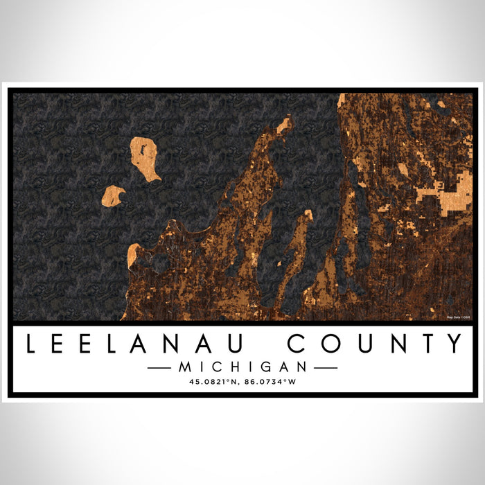 Leelanau County Michigan Map Print Landscape Orientation in Ember Style With Shaded Background