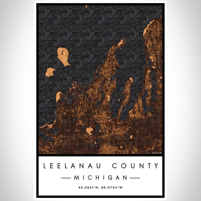 Leelanau County Michigan Map Print Portrait Orientation in Ember Style With Shaded Background