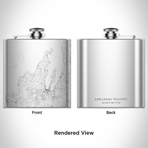 Rendered View of Leelanau County Michigan Map Engraving on 6oz Stainless Steel Flask