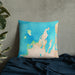 Custom Leelanau County Michigan Map Throw Pillow in Watercolor on Bedding Against Wall