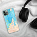 Custom Leelanau County Michigan Map Phone Case in Watercolor on Table with Black Headphones