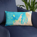 Custom Leelanau County Michigan Map Throw Pillow in Watercolor on Blue Colored Chair