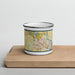 Front View Custom Leesburg Virginia Map Enamel Mug in Woodblock on Cutting Board
