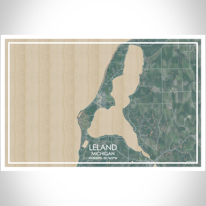 Leland Michigan Map Print Landscape Orientation in Afternoon Style With Shaded Background