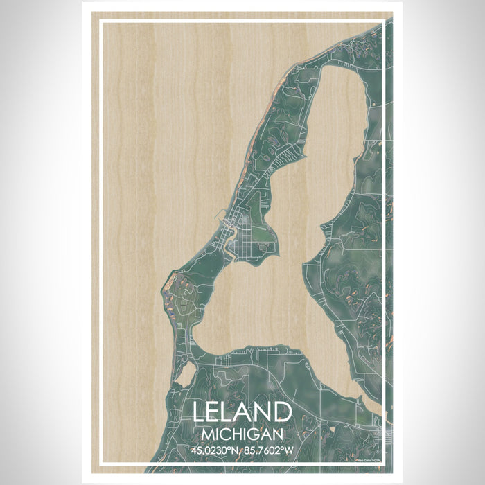 Leland Michigan Map Print Portrait Orientation in Afternoon Style With Shaded Background