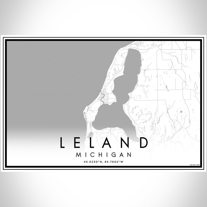Leland Michigan Map Print Landscape Orientation in Classic Style With Shaded Background
