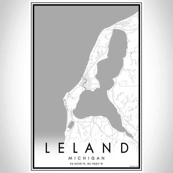 Leland Michigan Map Print Portrait Orientation in Classic Style With Shaded Background