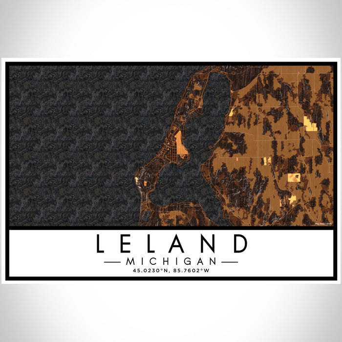 Leland Michigan Map Print Landscape Orientation in Ember Style With Shaded Background