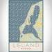Leland Michigan Map Print Portrait Orientation in Woodblock Style With Shaded Background