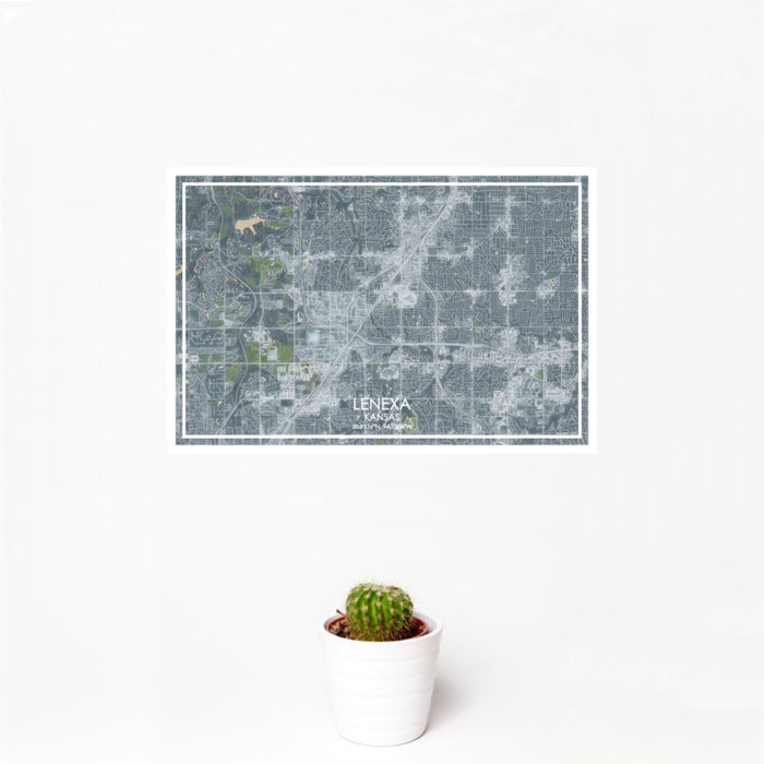 12x18 Lenexa Kansas Map Print Landscape Orientation in Afternoon Style With Small Cactus Plant in White Planter