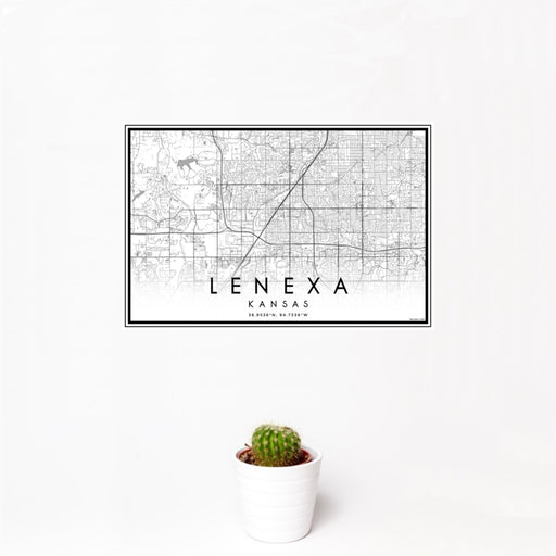 12x18 Lenexa Kansas Map Print Landscape Orientation in Classic Style With Small Cactus Plant in White Planter