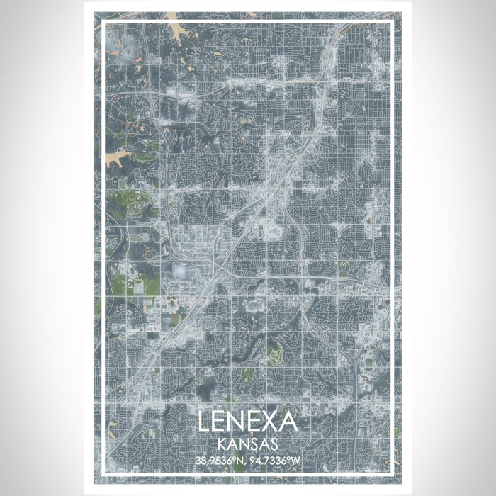Lenexa Kansas Map Print Portrait Orientation in Afternoon Style With Shaded Background