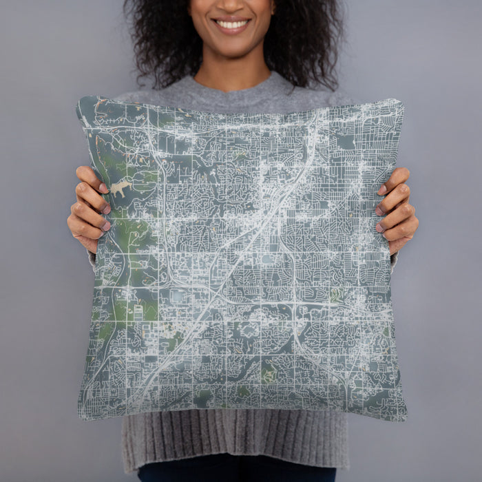Person holding 18x18 Custom Lenexa Kansas Map Throw Pillow in Afternoon