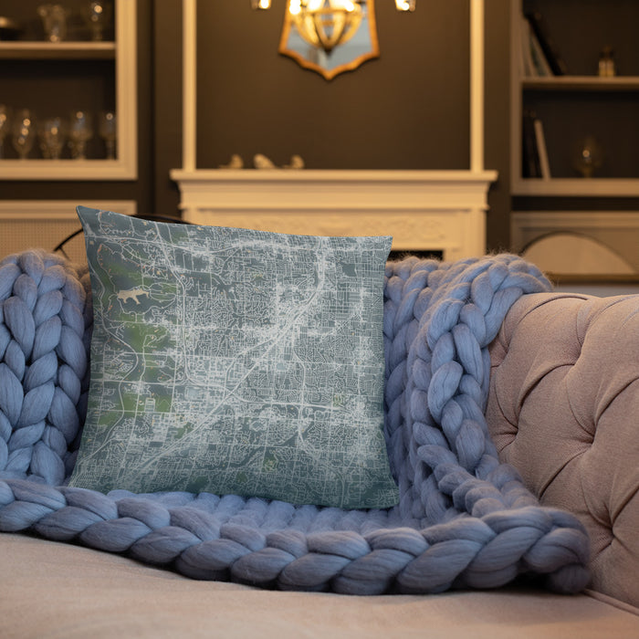 Custom Lenexa Kansas Map Throw Pillow in Afternoon on Cream Colored Couch