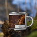 Right View Custom Lenexa Kansas Map Enamel Mug in Ember on Grass With Trees in Background