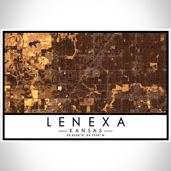 Lenexa Kansas Map Print Landscape Orientation in Ember Style With Shaded Background
