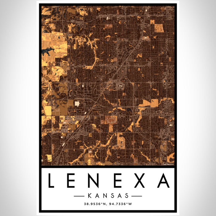 Lenexa Kansas Map Print Portrait Orientation in Ember Style With Shaded Background