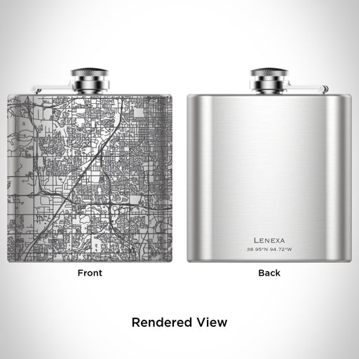 Rendered View of Lenexa Kansas Map Engraving on 6oz Stainless Steel Flask