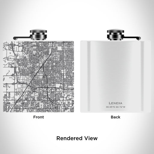 Rendered View of Lenexa Kansas Map Engraving on 6oz Stainless Steel Flask in White