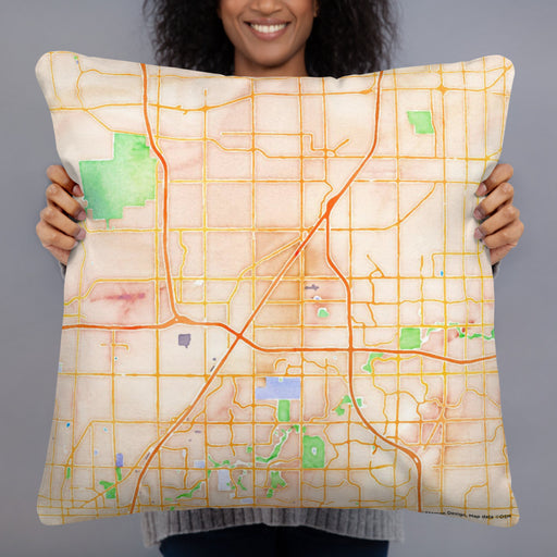 Person holding 22x22 Custom Lenexa Kansas Map Throw Pillow in Watercolor