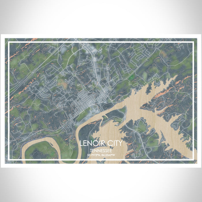 Lenoir City Tennessee Map Print Landscape Orientation in Afternoon Style With Shaded Background