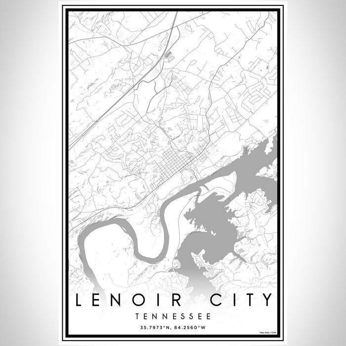 Lenoir City Tennessee Map Print Portrait Orientation in Classic Style With Shaded Background