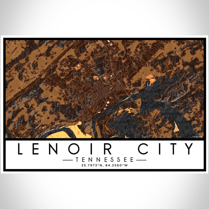 Lenoir City Tennessee Map Print Landscape Orientation in Ember Style With Shaded Background