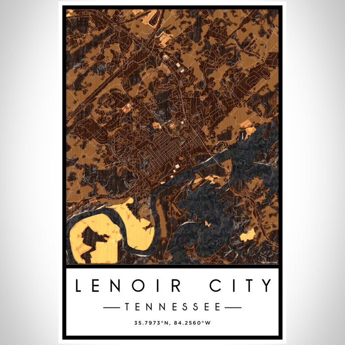 Lenoir City Tennessee Map Print Portrait Orientation in Ember Style With Shaded Background