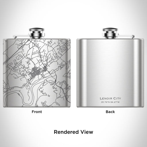 Rendered View of Lenoir City Tennessee Map Engraving on 6oz Stainless Steel Flask