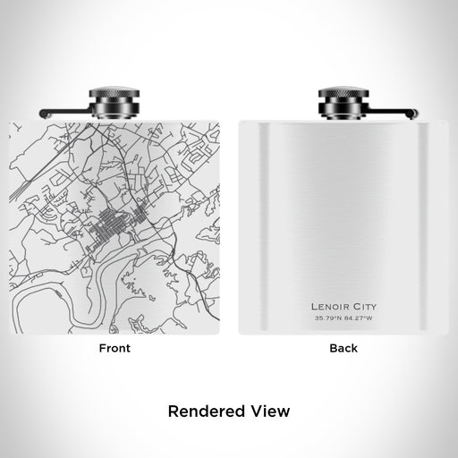 Rendered View of Lenoir City Tennessee Map Engraving on 6oz Stainless Steel Flask in White