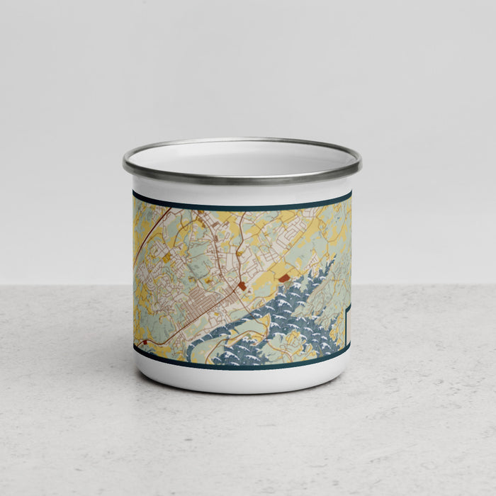 Front View Custom Lenoir City Tennessee Map Enamel Mug in Woodblock