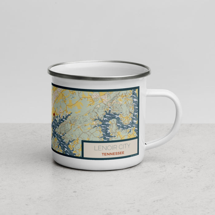 Right View Custom Lenoir City Tennessee Map Enamel Mug in Woodblock