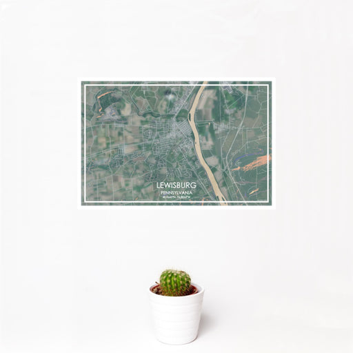 12x18 Lewisburg Pennsylvania Map Print Landscape Orientation in Afternoon Style With Small Cactus Plant in White Planter