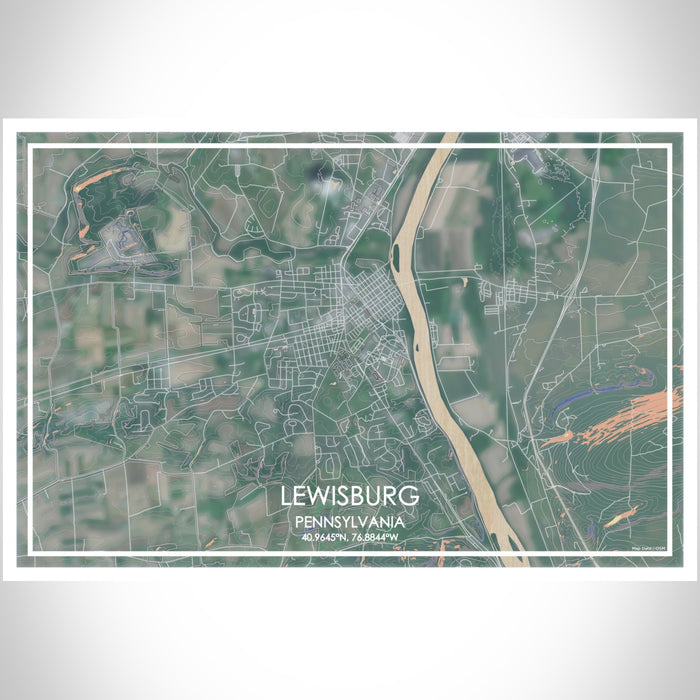Lewisburg Pennsylvania Map Print Landscape Orientation in Afternoon Style With Shaded Background