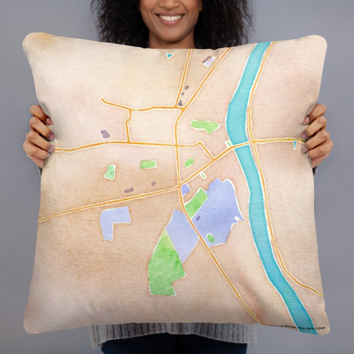 Person holding 22x22 Custom Lewisburg Pennsylvania Map Throw Pillow in Watercolor