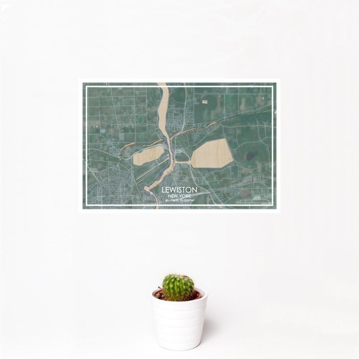12x18 Lewiston New York Map Print Landscape Orientation in Afternoon Style With Small Cactus Plant in White Planter