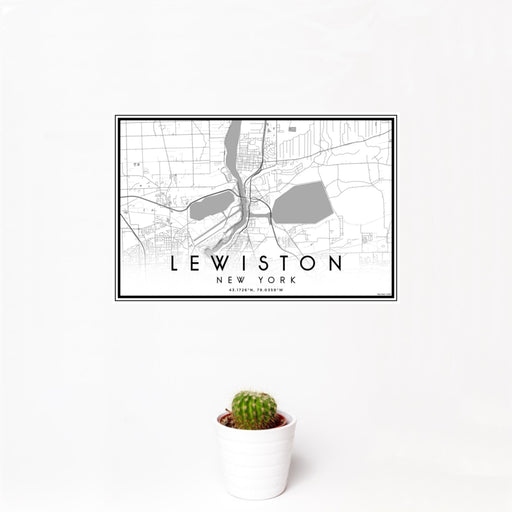 12x18 Lewiston New York Map Print Landscape Orientation in Classic Style With Small Cactus Plant in White Planter
