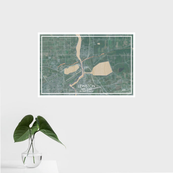 16x24 Lewiston New York Map Print Landscape Orientation in Afternoon Style With Tropical Plant Leaves in Water