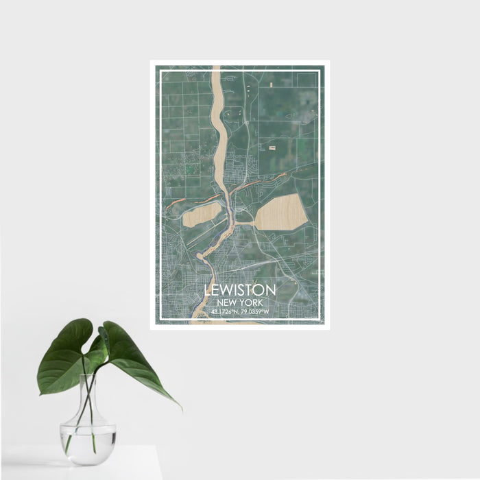 16x24 Lewiston New York Map Print Portrait Orientation in Afternoon Style With Tropical Plant Leaves in Water