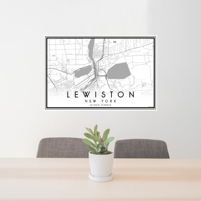 24x36 Lewiston New York Map Print Lanscape Orientation in Classic Style Behind 2 Chairs Table and Potted Plant