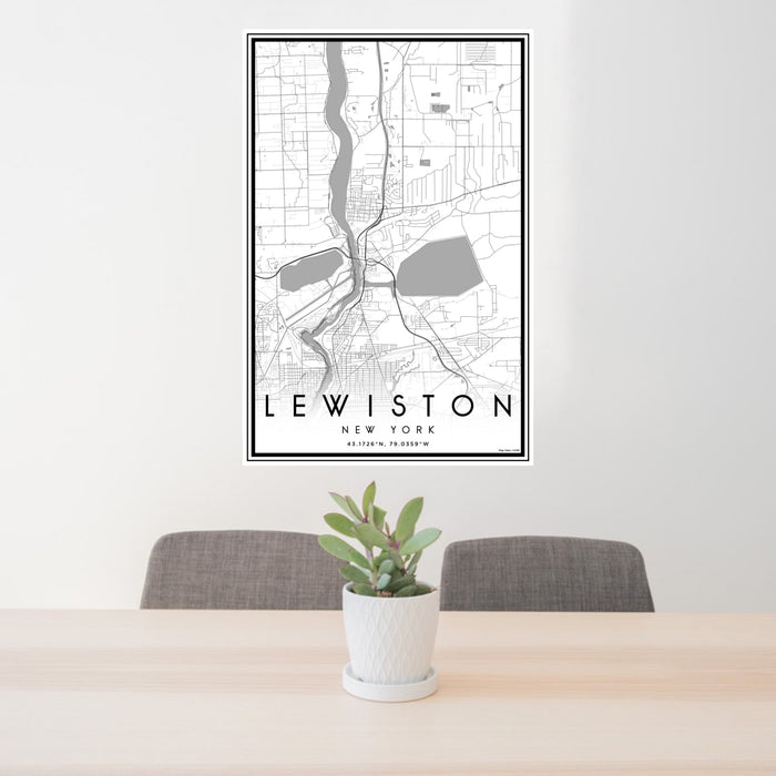 24x36 Lewiston New York Map Print Portrait Orientation in Classic Style Behind 2 Chairs Table and Potted Plant