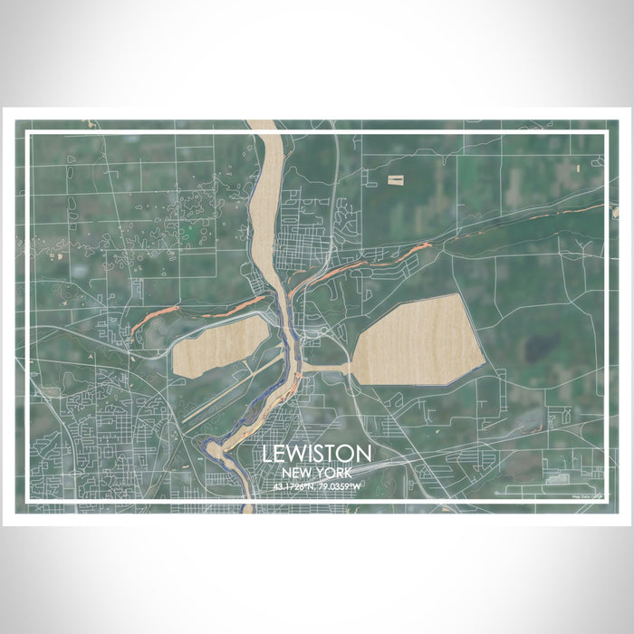 Lewiston New York Map Print Landscape Orientation in Afternoon Style With Shaded Background