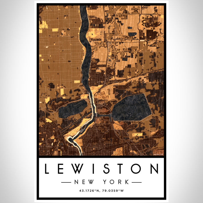 Lewiston New York Map Print Portrait Orientation in Ember Style With Shaded Background